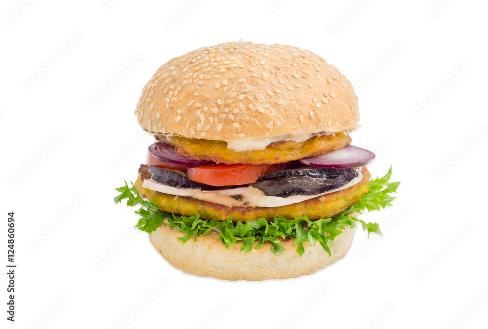 Veggie burger with vegetables patties on a light background Veggie burger with vegetables patties on a light background