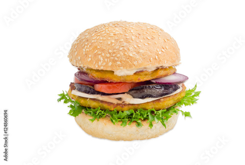 Veggie burger with vegetables patties on a light background