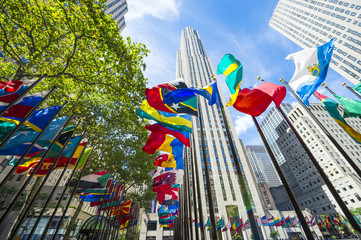 International flags fying in Midtown Manhattan, New York City