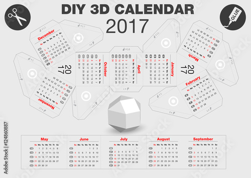 3d DIY Calendar 2017 | A4 print | 3,1x2,9 inch compiled size