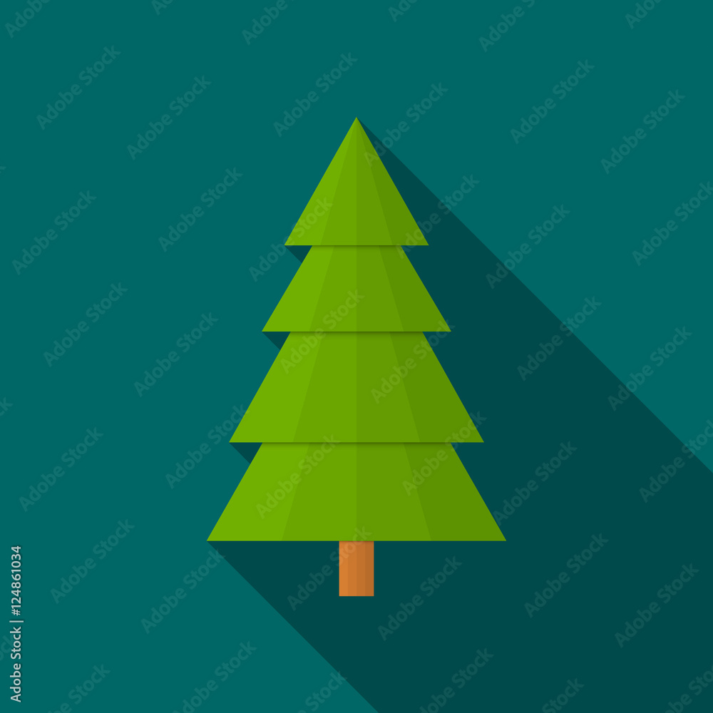 Abstract Christmas tree with long shadow on green background Abstract Christmas tree with long shadow on green background