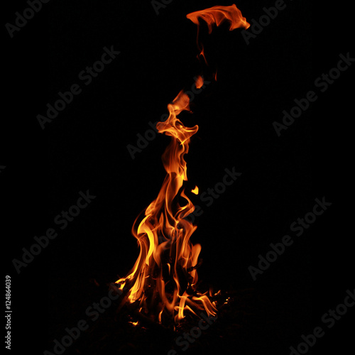 Fire flames on black background photo