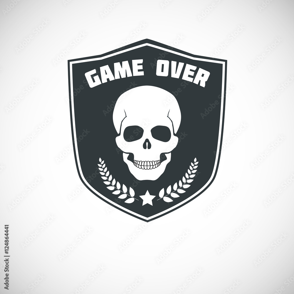 Game over, symbol with skull. Game over, symbol with skull.