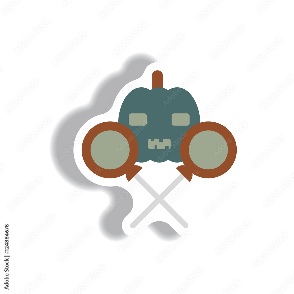Fototapeta premium Vector illustration paper sticker Halloween icon pumpkin and candy