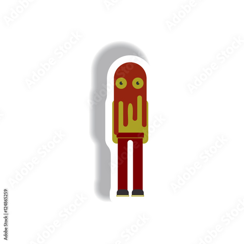 Vector illustration paper sticker Halloween icon young child dressed in a ghost costume