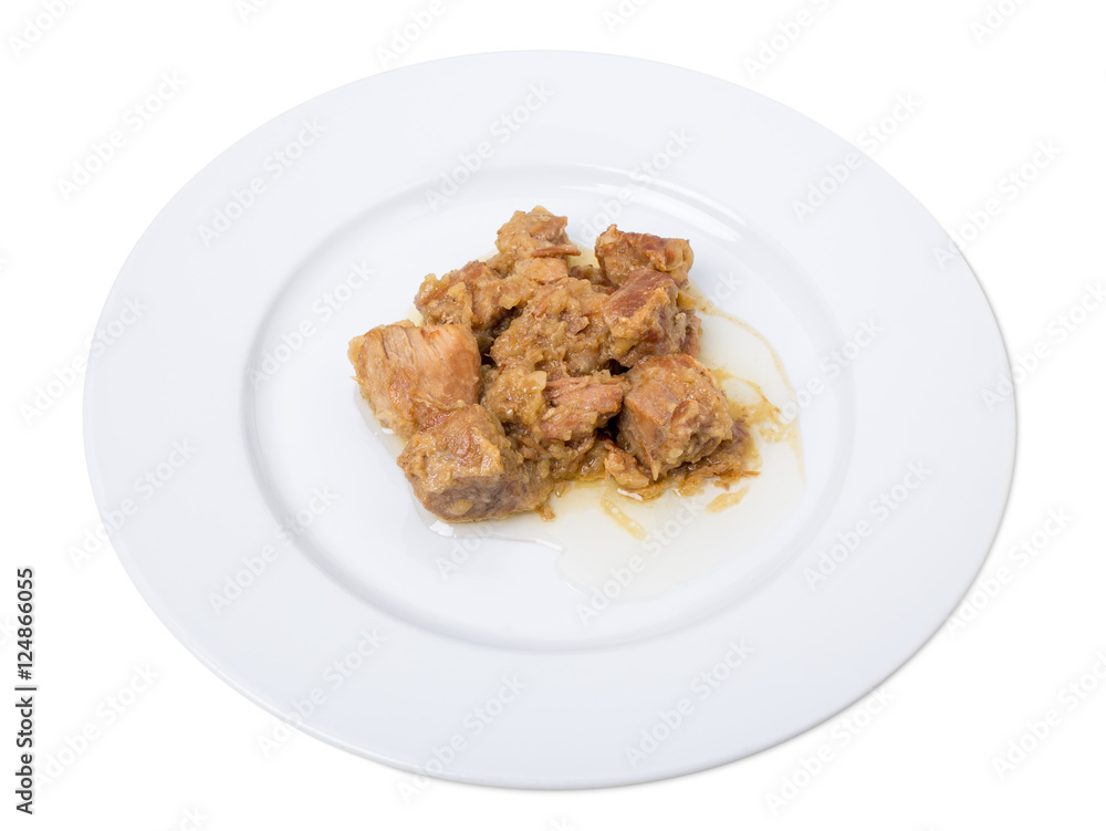Stewed pork fillet with onions. Stewed pork fillet with onions.