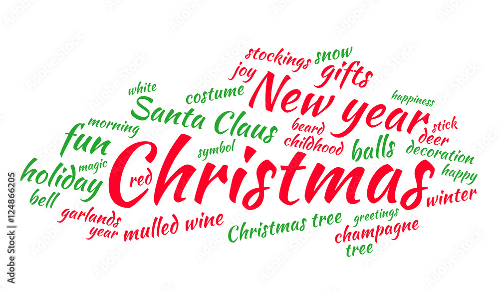 Christmas word cloud on white background. Holidays concept. Vector. Christmas word cloud on white background. Holidays concept. Vector.