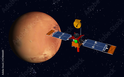 Fototapeta Naklejka Na Ścianę i Meble -  Raumsonde und Planet Mars