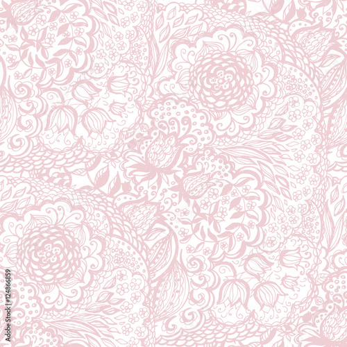 Floral doodle seamless wallpaper pattern. Illustration with paisley ornaments. Textile with hand-drawn flowers.