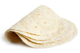 Stack of folded tortilla wraps  isolated on white.