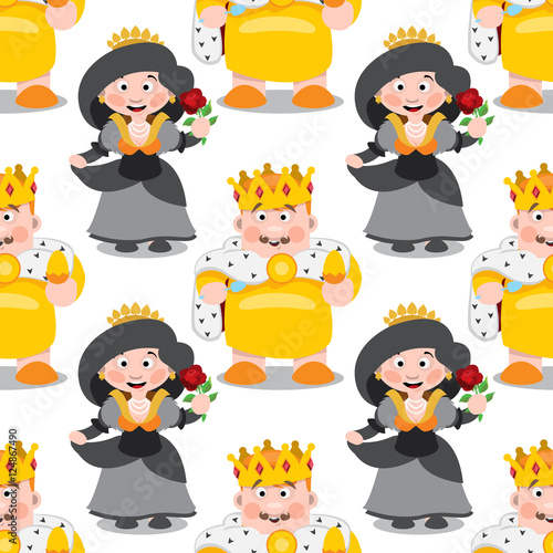 Seamless pattern with cartoon king and queen.