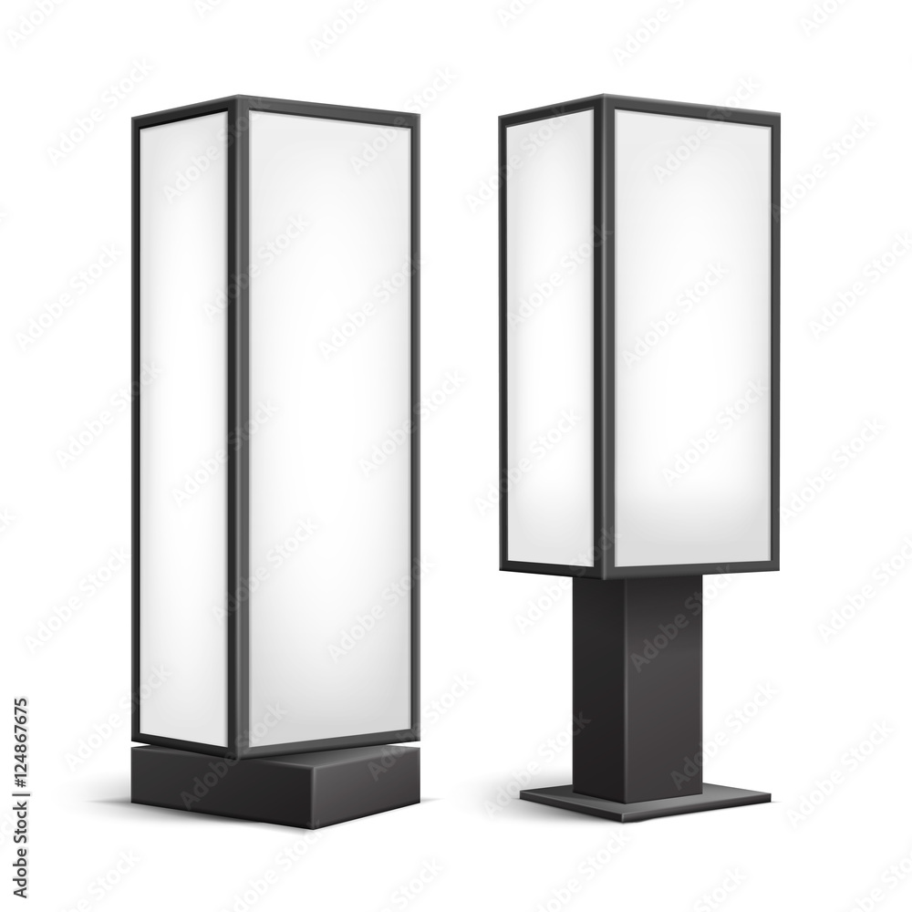 Black White Luminous Rectangular Poster Stands Pillars for Indoor Advertising Black White Luminous Rectangular Poster Stands Pillars for Indoor Advertising