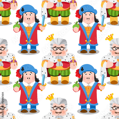 Seamless pattern with cartoon king and prince.
