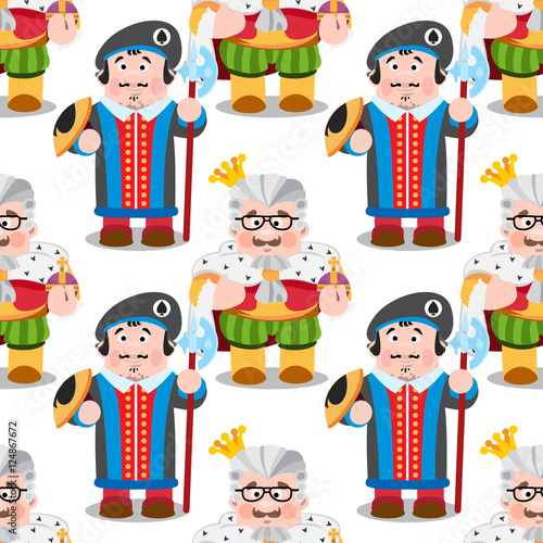 Seamless pattern with cartoon king and prince.