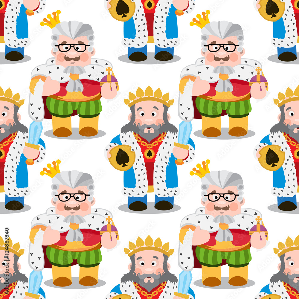 Fototapeta premium Seamless pattern with cartoon kings.