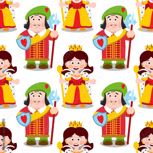 Seamless pattern with cartoon queen and prince.