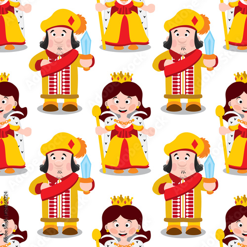 Seamless pattern with cartoon queen and prince.