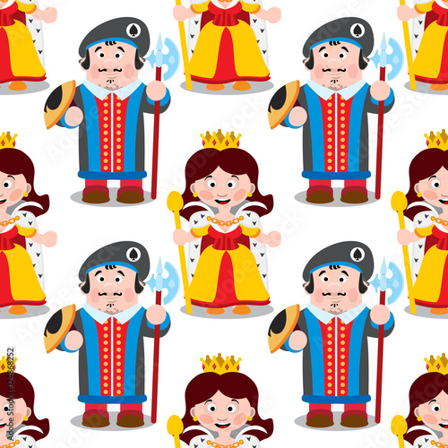 Seamless pattern with cartoon queen and prince.