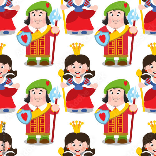 Seamless pattern with cartoon queen and prince.