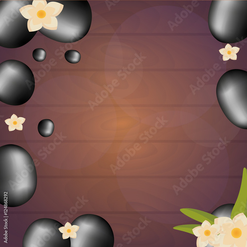 Spa salon banner with stones. Thai Massage. Wood texture. Vector illustration
