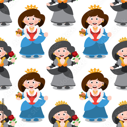 Seamless pattern with cartoon queens.