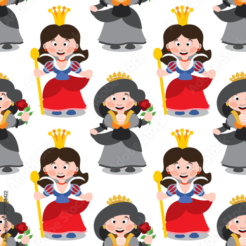 Seamless pattern with cartoon queens.