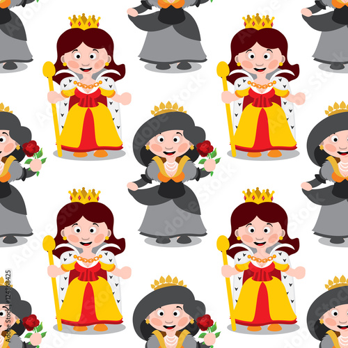 Seamless pattern with cartoon queens.