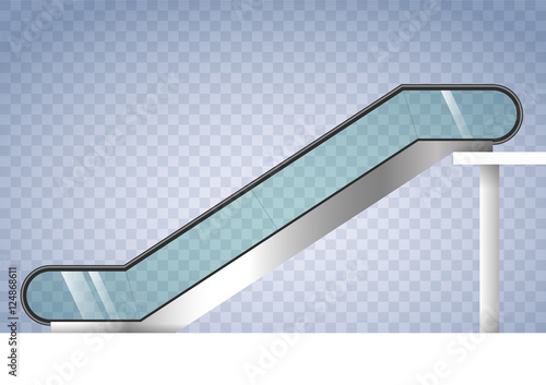 Escalator shopping center or office with transparent glass. Vector graphics