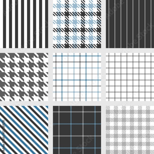 pinstripe, windowpane,bengal stripe, graph check, houndstooth, shepherd's check, tattersall seamless pattern vector photo