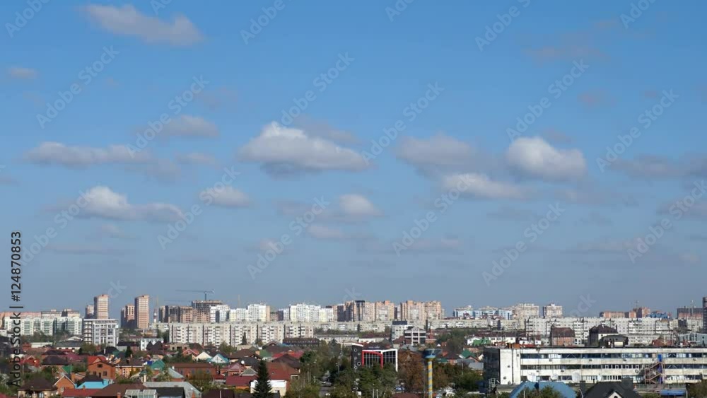 Clouds in the blue sky above the city. Timelapse. Clouds in the blue sky above the city. Timelapse.