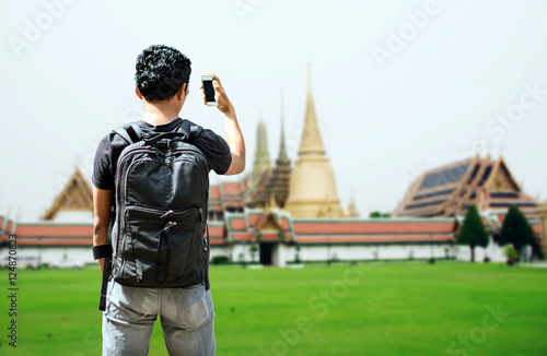 traveller man bagpack for travel photo