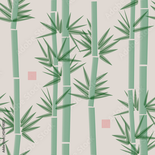 bamboo seamless pattern in ivory and green shades