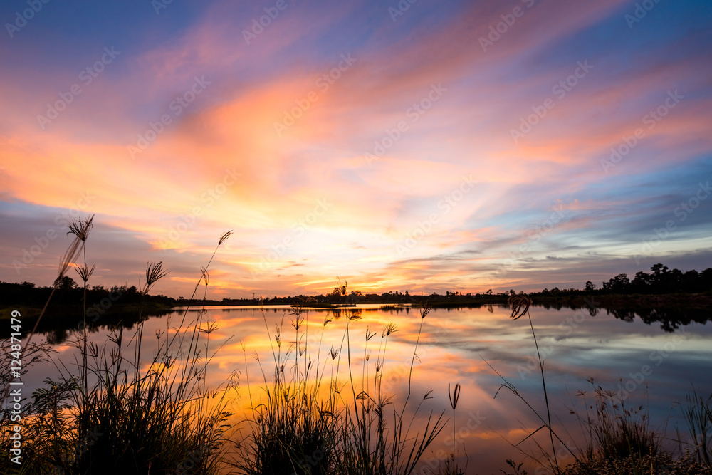 sunset on the lake landscape