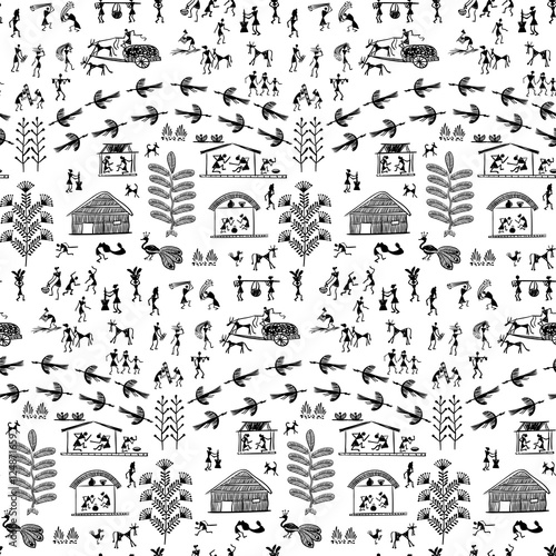 seamless warli tribal art