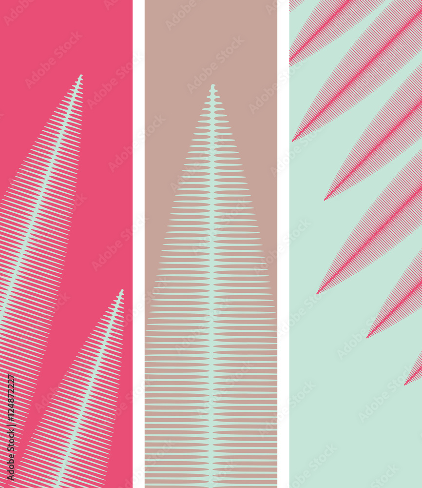 Plakat bookmarks with stylized leaves pattern in pink and blue