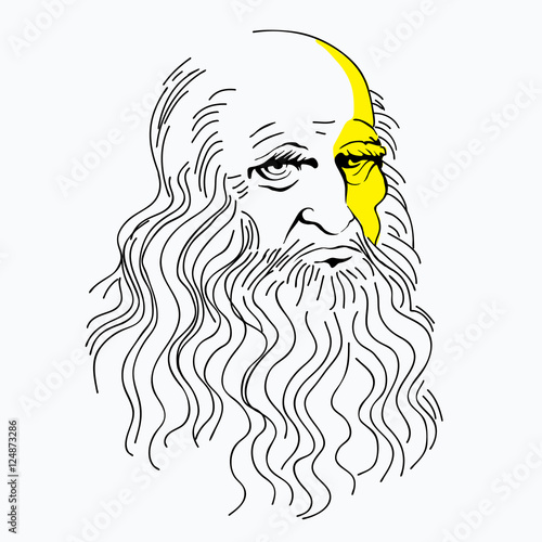 vector illustration portrait of Leonardo da Vinci, linear pattern, a symbol, a genius