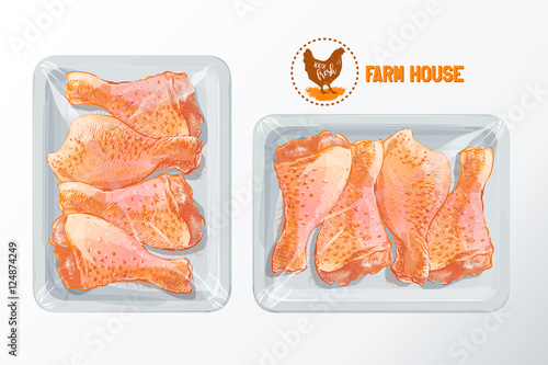 chicken legs polystyrene packaging vector