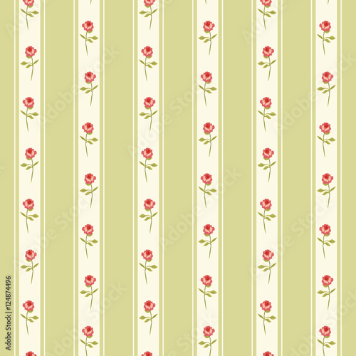 Cute seamless Shabby Chic pattern with roses and polka dots ideal for kitchen textile or bed linen fabric, curtains or interior wallpaper design, can be used for scrap booking paper etc