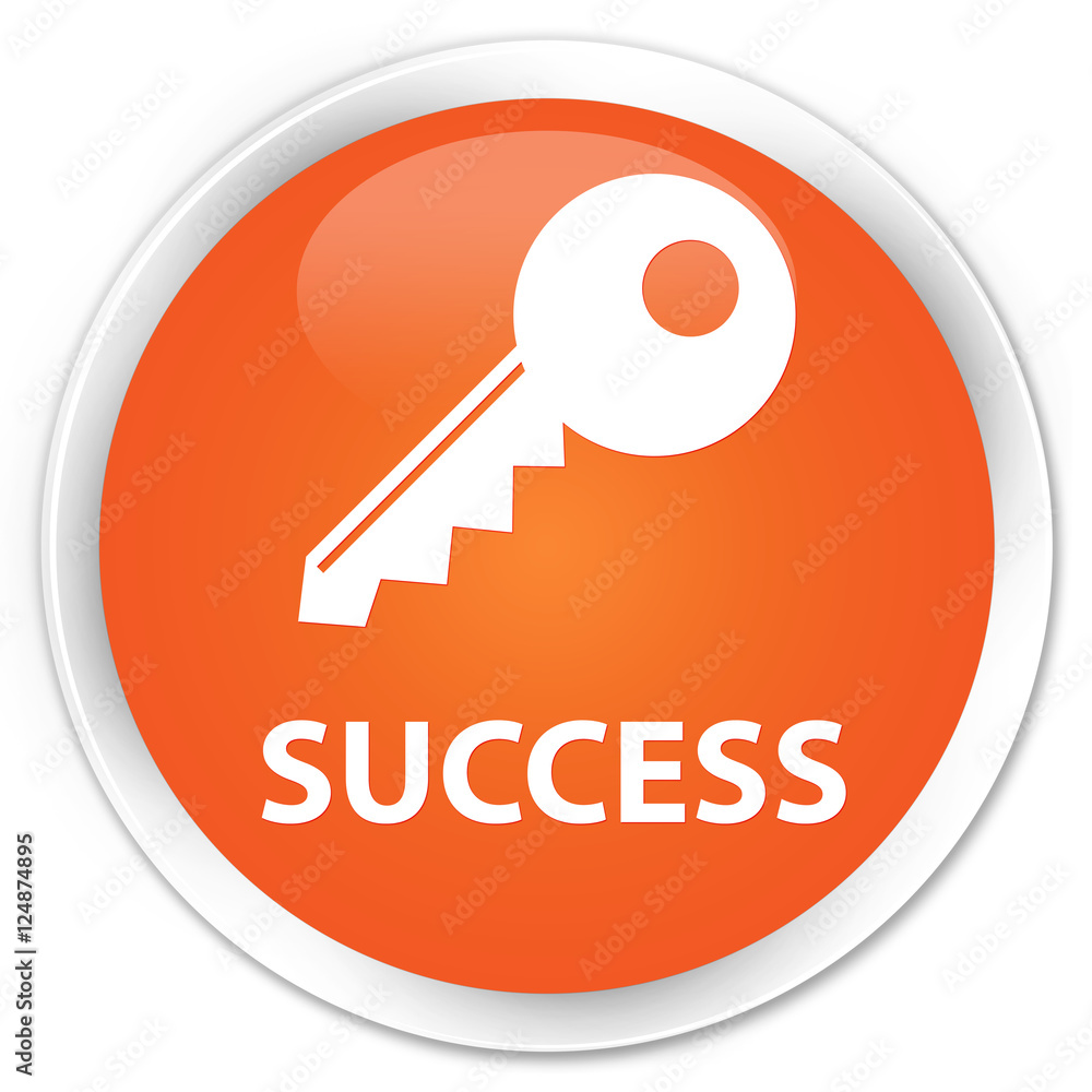 Success (key icon) orange glossy round button Success (key icon) orange glossy round button