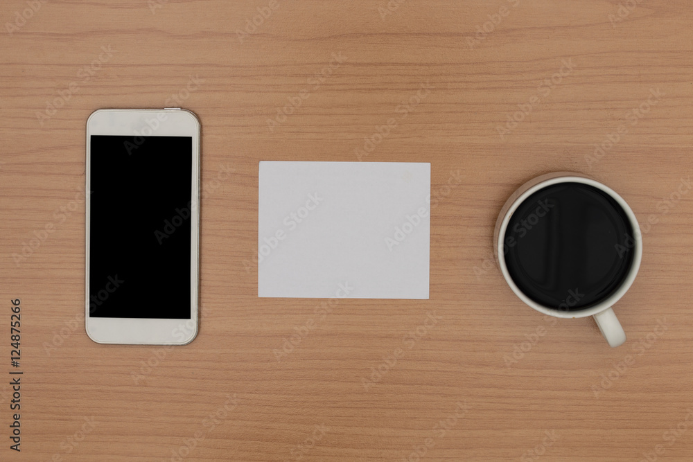 blank smart phone, coffee and paper note blank smart phone, coffee and paper note