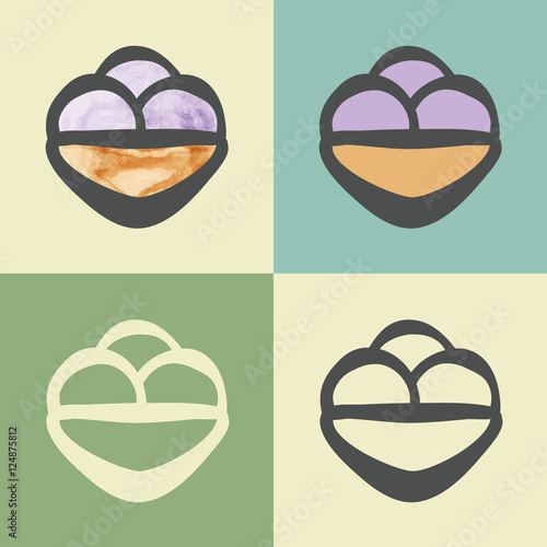 Vector outline icecream icon with watercolor fill.