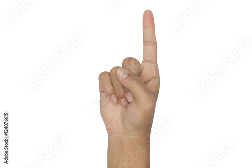 Pointing hand. Gesture by hand on a white background
