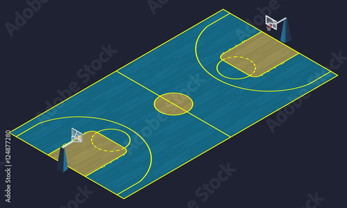 Isometric view basketball court.Flat design illustration for sports posters or flyer