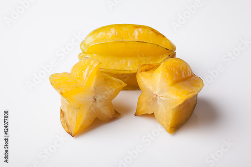 Half cut ripe yellow starfruit