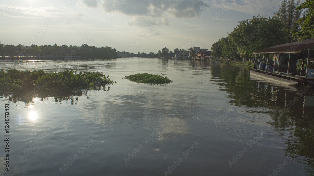 Fototapeta premium riverside countryside evening reflection light concept