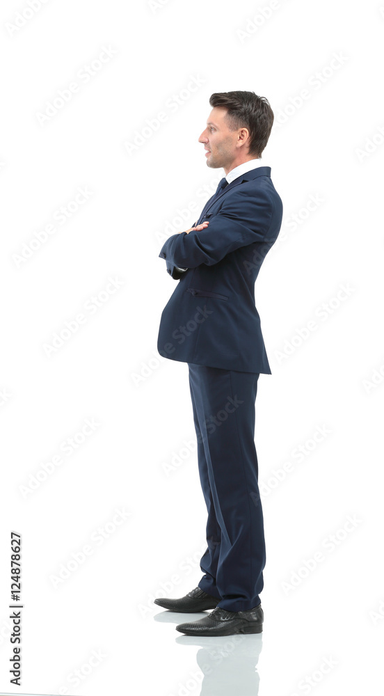 Side view of a smiling businessman, On white background