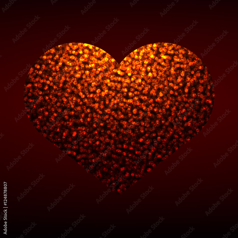 Hot heart with shiny texture on dark background
