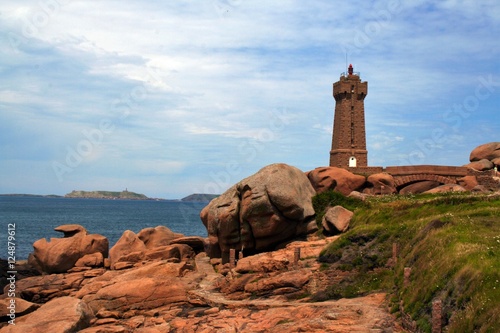 the lighthouse of Ploumanach , pink granite coast, Brittany, France 