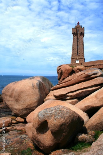 the lighthouse of Ploumanach , pink granite coast, Brittany, France 