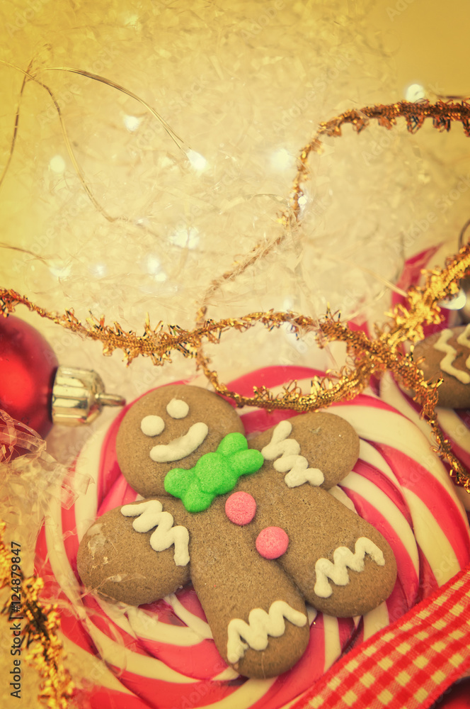 Gingerbread man  Christmas lollipop closeup
